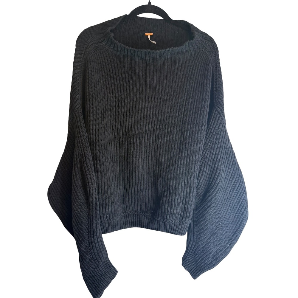 Free People Black Ribbed Oversized Dolman Sleeve Knit Sweater Large